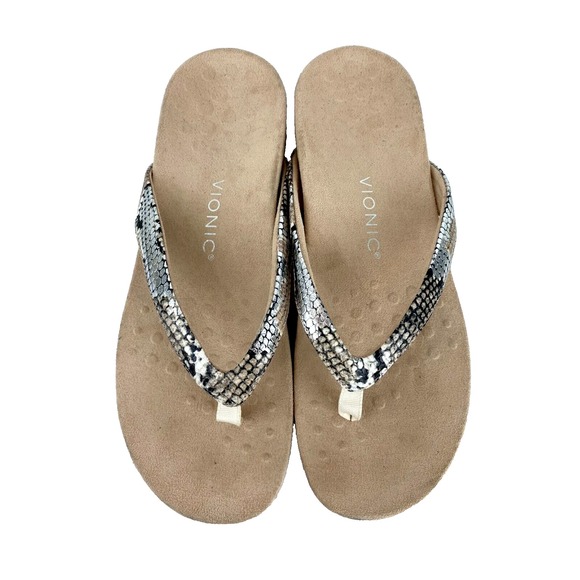 Vionic Leather Sandals Size 11 Shoes Flip Flops 43 LKNU Dillon Boa Flats Thongs - Picture 3 of 8